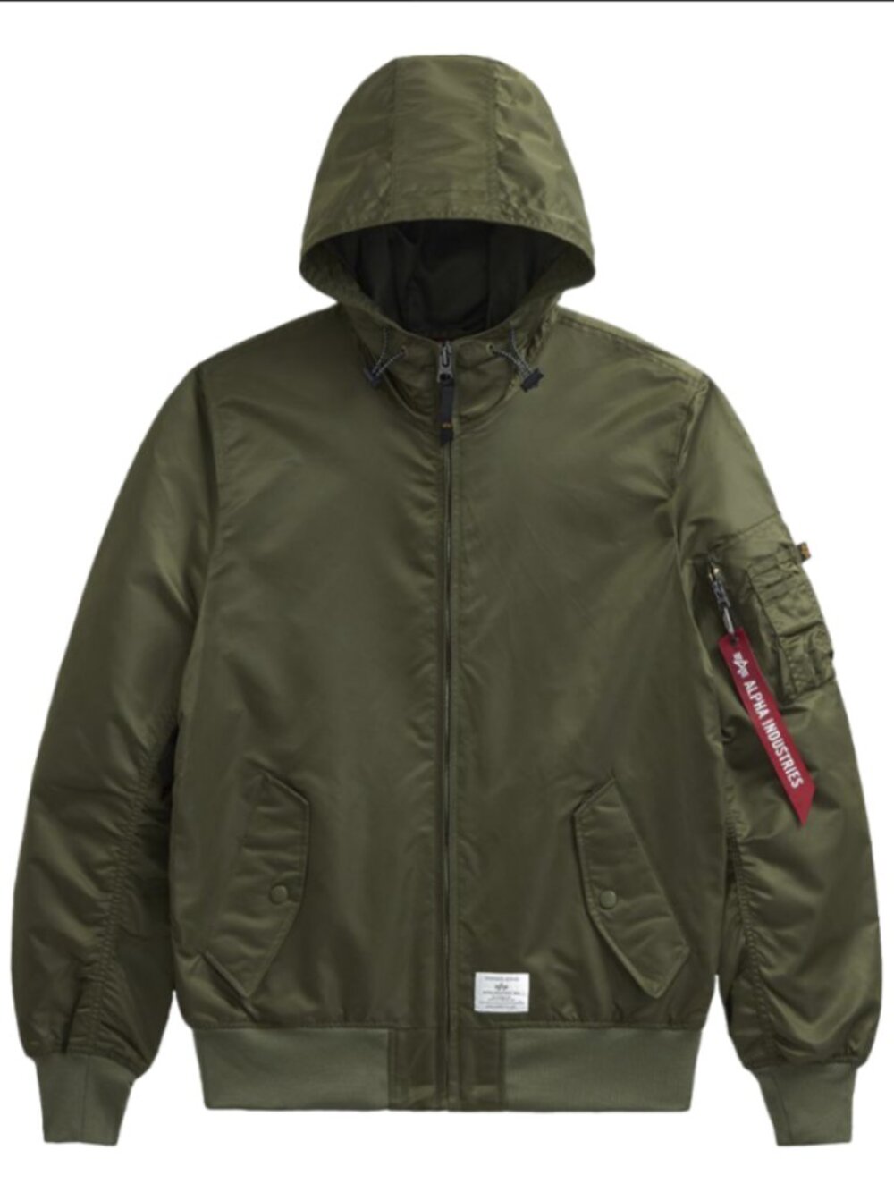 NWOT Alpha Industries Green Hooded Bomber Jacket
